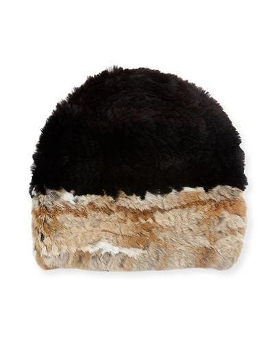 Jocelyn Knitted Rabbit Fur Beanie Hat In Brown