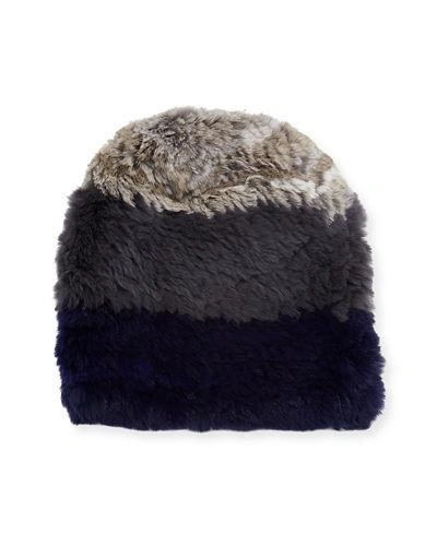 Jocelyn Knitted Rabbit Fur Beanie Hat In Gray