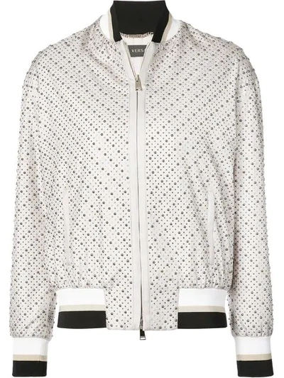 Versace Micro Studded Bomber Jacket In Grey