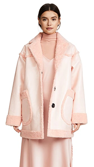 Opening Ceremony Reversible Faux Shearling And Faux Leather Coat In Pastel Pink