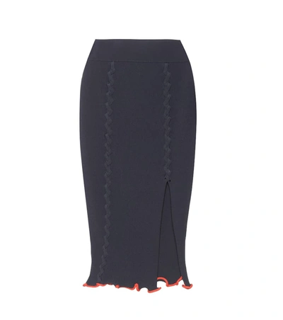 Opening Ceremony Woman Split-front Lace-up Ribbed-knit Skirt Navy In Collegiate Navy