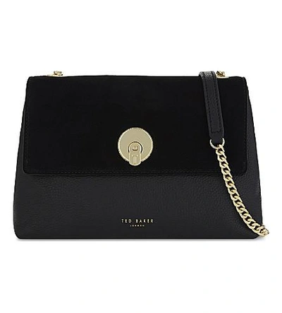 Ted Baker Sorikai Leather And Suede Cross-body Bag In Black