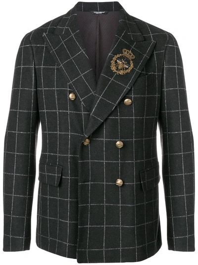 Dolce & Gabbana Appliqué Detail Double Breasted Blazer In Gray