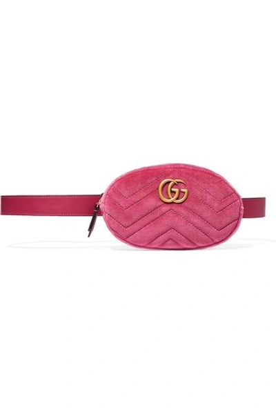 Gucci Gg Marmont Matelassé Velvet And Leather Belt Bag