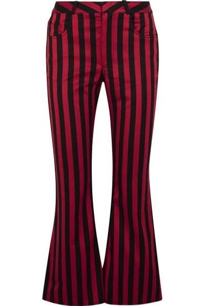 Marques' Almeida Cropped Striped Cotton-blend Satin Flared Pants In Red