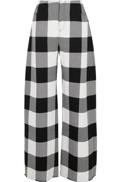 Marques' Almeida High-rise Wide-leg Checked Wool Trousers In Black And White