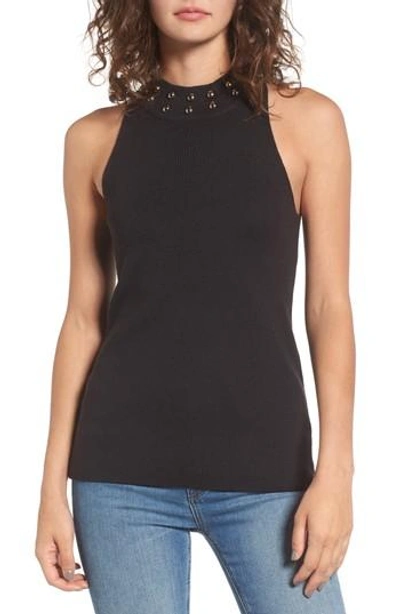 Juicy Couture Dome Stud Mock Neck Top In Pitch Black
