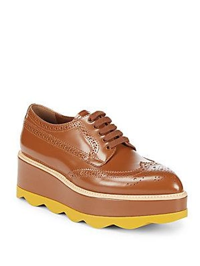 Prada Lace-up Leather Platform Oxfords In Brown