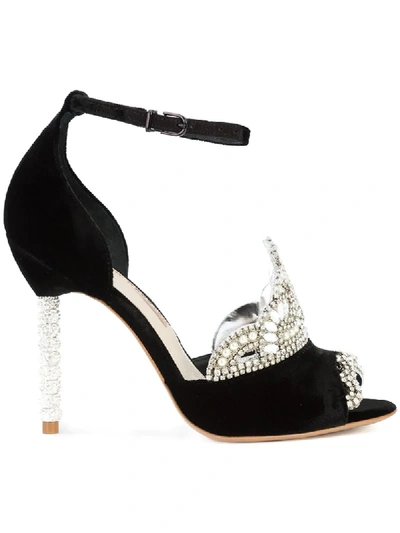 Sophia Webster Velvet Royalty Crown Embellished Sandals In Black