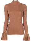 Carven Flared Cuff Knitted Top In Brown