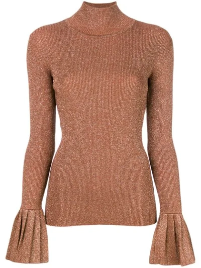 Carven Flared Cuff Knitted Top In Brown