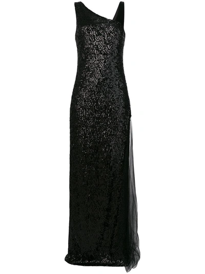 Lanvin Asymmetrical Sequin Floor-length Gown In Black