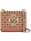 Fendi Kan I F Small Studded Leather Crossbody In Brown