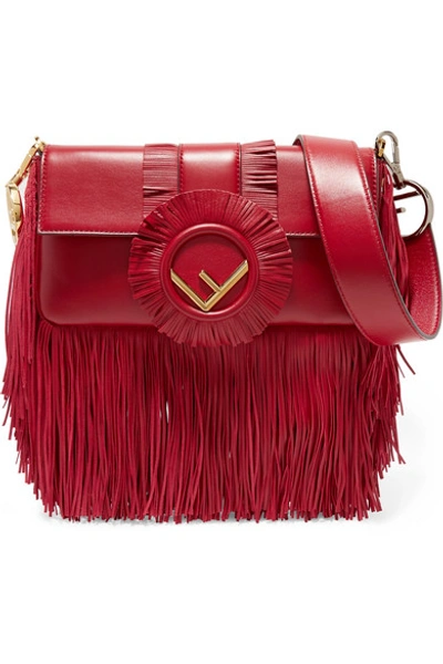 Fendi Baguette Fringed Leather Shoulder Bag In Red