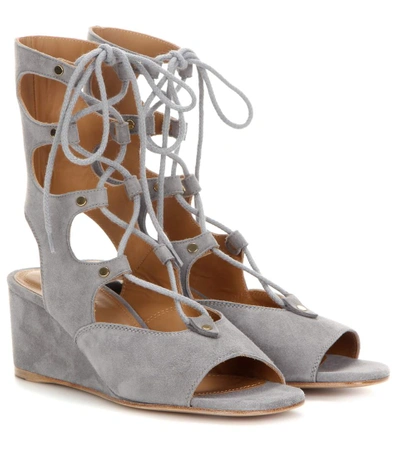 Chloé Foster Suede Gladiator Wedge Sandals In Grey Lead | ModeSens