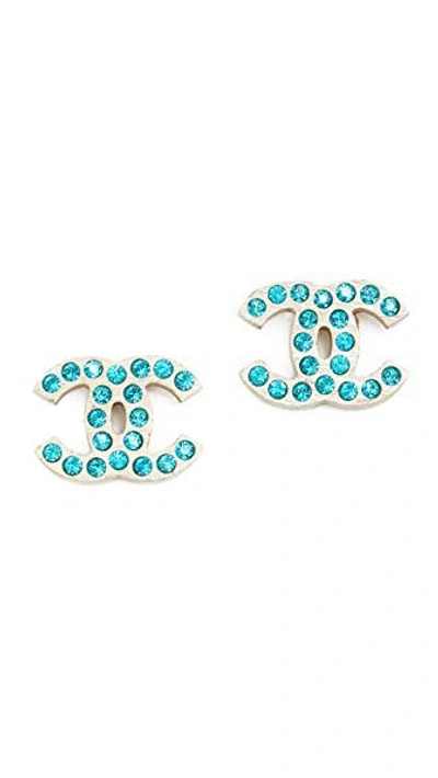 What Goes Around Comes Around Chanel Crystal Cc Earrings (previously Owned) In Blue
