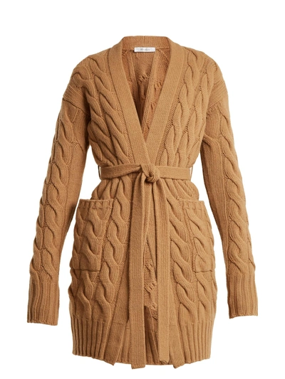 Max Mara Violino Cable Knit Wool & Cashmere Cardigan In Camel