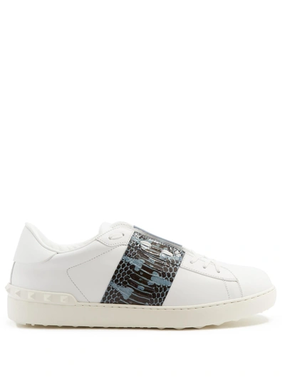 Valentino Open Low-top Watersnake And Leather Trainers In White Multi