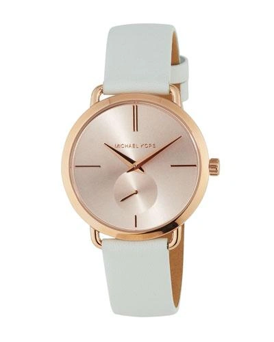Michael Michael Kors 36.5mm Rose-golden Watch W/ Leather Strap, White In Pink