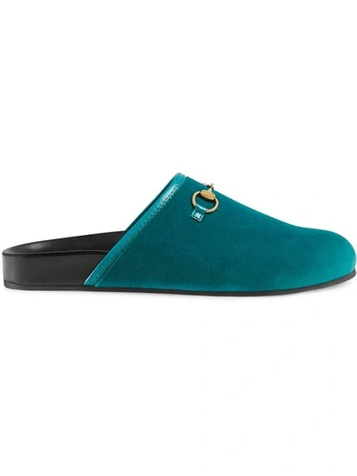 Gucci Women s New River Velvet Mules In Peacock blue ModeSens