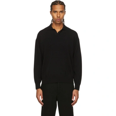 Auralee Black Cashmere Knit Long Sleeve Polo In Top Black