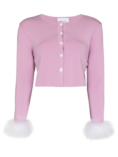 Sleeper Knitted Cardigan With Feather Cuffs In Lilac