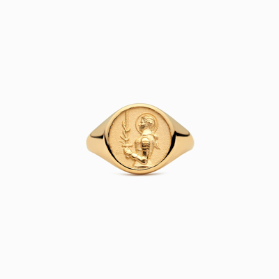 Awe Inspired Solid 14k Yellow Gold Joan Of Arc Signet Ring