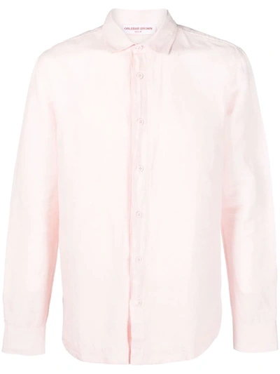 Orlebar Brown Giles Placket Long Sleeve Button Up Shirt In Pink