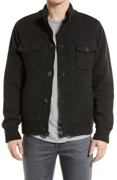 Schott Fleece Lined Wool Blend Knit Jacket In Black
