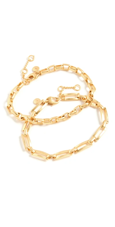 Madewell Rectangular Chain Bracelet Set In Vintage Gold