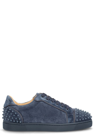 Christian Louboutin Louis Junior Spikes Orlato Suede Trainers In Blue