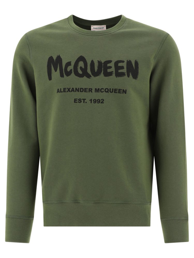 Alexander Mcqueen Mcqueen Print Sweatshirt In Khaki,black
