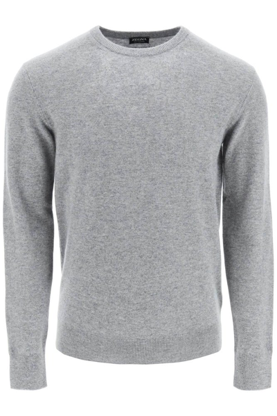 Z Zegna Long Sleeved Crewneck Sweater In Grey