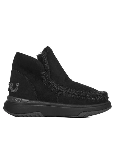 Mou Eskimo Jogger Ankle Boots With Glitter Logo In Black