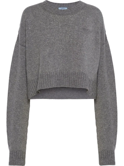 Prada Cashmere Embellished Top In Gray