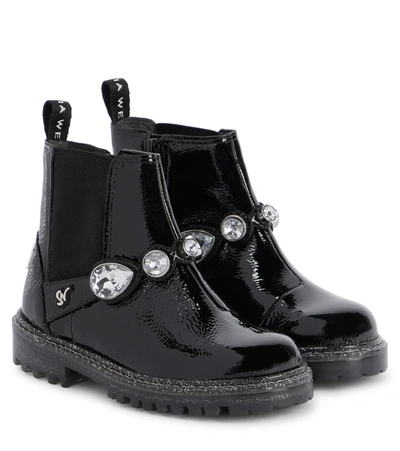 Sophia Webster Mini Kids' Bree Embellished Leather Chelsea Boots In Black & Crystal