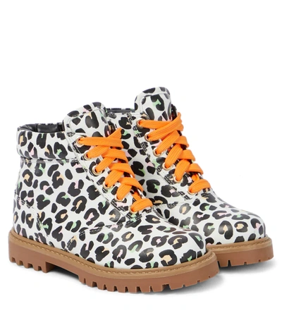 Sophia Webster Mini Kids' Tia Leopard-print Leather Combat Boots In Leopard & Orange
