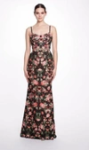 Marchesa Notte Embroidered Floral Evening Gown In Black