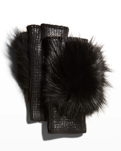 Adrienne Landau Fingerless Metallic Fox Fur Gloves In Black