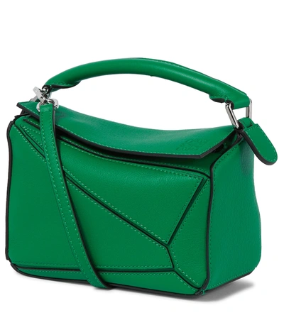 Loewe Mini Puzzle Calfskin Leather Bag In Green