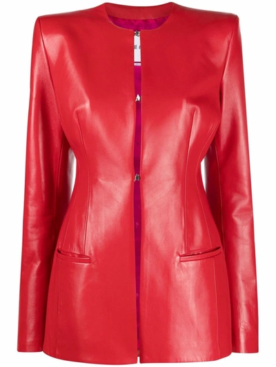 Attico Womens Red Mya Padded-shoulder Leather Blazer 10