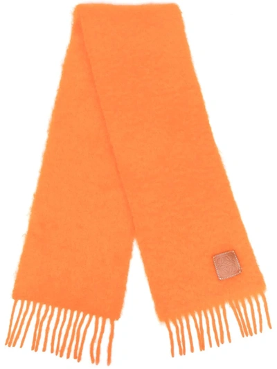 Loewe Womens Orange Logo-embossed Mohair Scarf