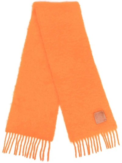 Loewe Womens Orange Logo-embossed Mohair Scarf In Orange