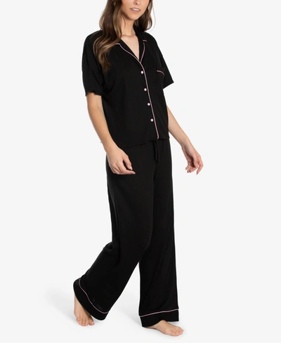 Midnight Bakery Women's Celine Rib Knit Pajama In Black