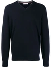Brunello Cucinelli Cashmere-knit V-neck Jumper In Blue