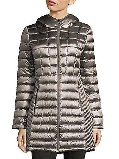 Calvin Klein Packable Down Hooded Jacket In Shiny Black