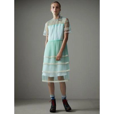Burberry English Lace Trim Pleated Tulle Dress In Light Mint