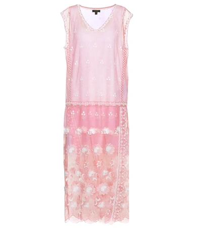 Burberry Sleeveless Chantilly Lace Embroidered Tulle Dress In Rose Pink/white