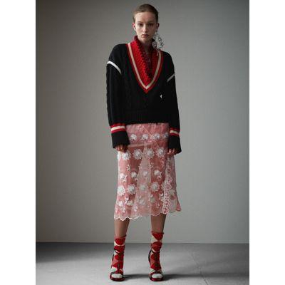 Burberry Crochet Collar Wool Cashmere Cricket Sweater In Black | ModeSens