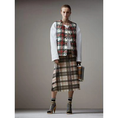 Burberry Reversible Tartan Quilted Cotton Gilet In Natural White
